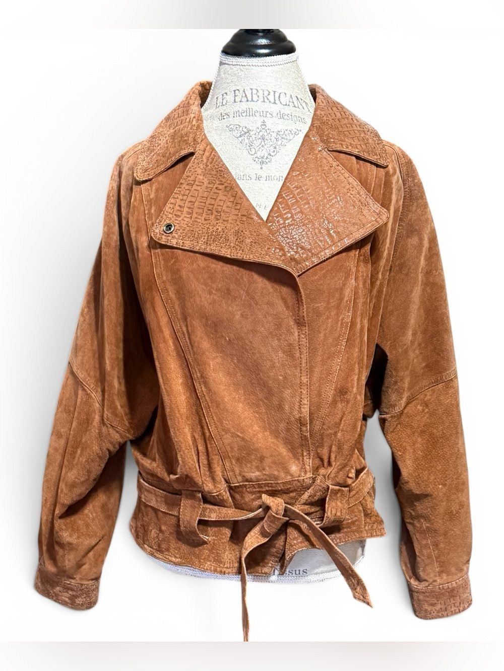 Vintage 90’s Winlit Cognac Brown Suede Leather Belted Jacket Oversized Retro L